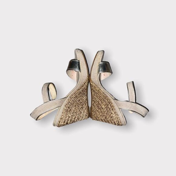 Maypol Gold Leather and Linen Espadrille Wedge Sandals Size 8.5 - Picture 2 of 5